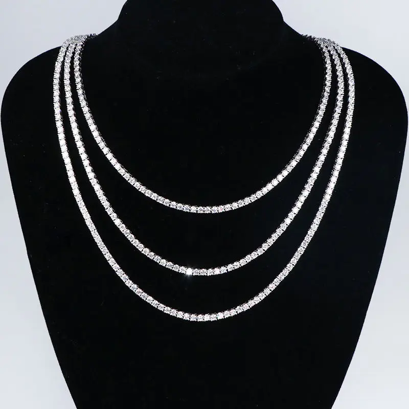 

Luxury Men Women Hip Hop Iced Out 3MM Fine Jewelry 925 Sterling Silver VVS Moissanite Tennis Chain Necklace