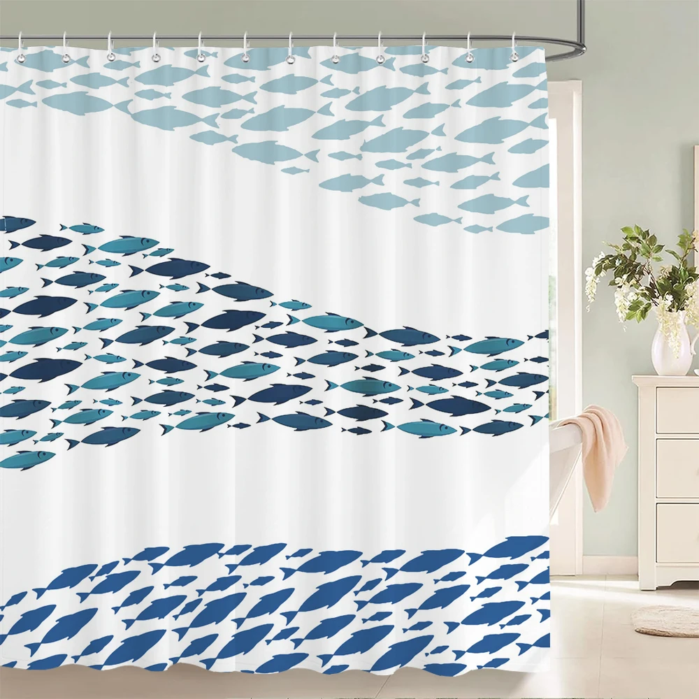 

1 Pcs Cartoon Shower Curtain Cartoon Ocean Fish style Printed Polyster Cloth Home Decoration Bathroom Curtain with Hooks