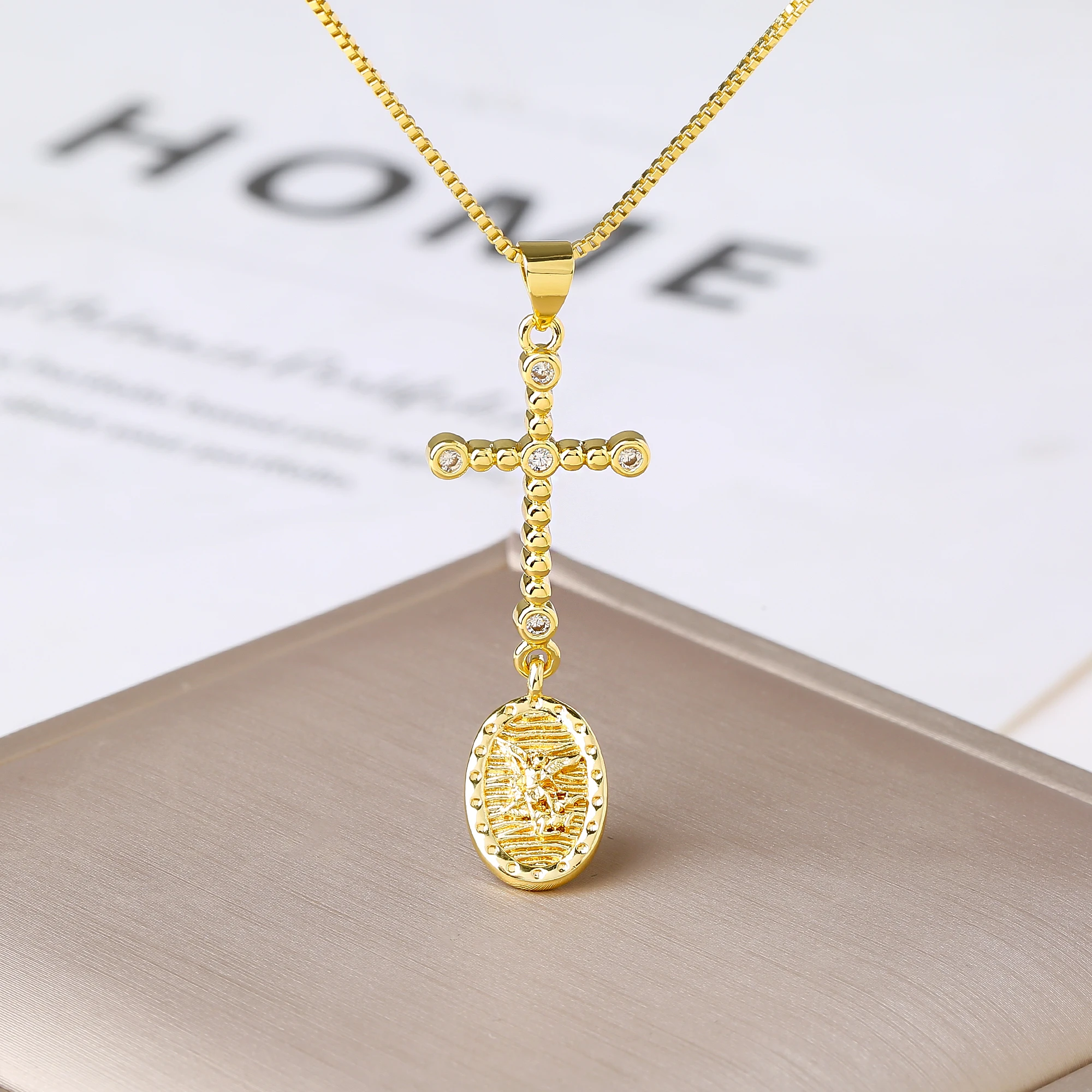 Vintage Stackable Sparkling Crystal Cross Virgin Mary Pendant Necklaces Women Catholic Spiritual Religious Charm Birthday Gift