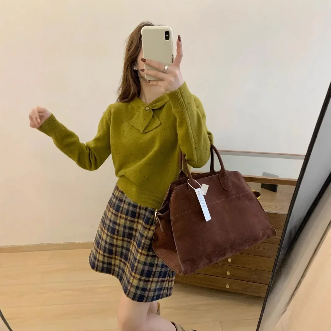 Casual Temperament Comfortable Korean Age-reducing Multicoloured Pullover Sweater 2024 New Autumn Loose Small Fresh Bow Knitwear