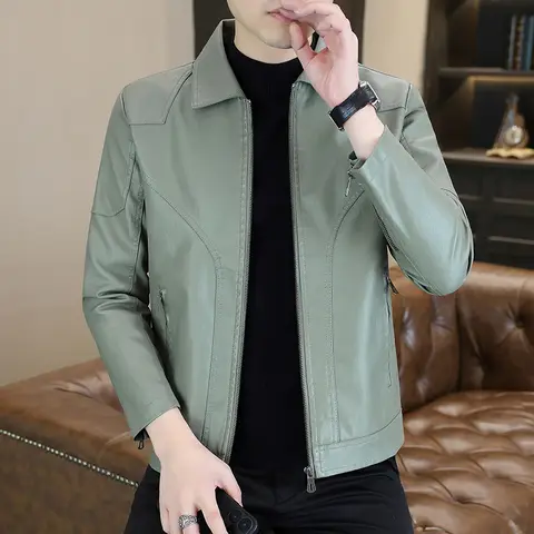 Mauroicardi Vår Höst Cool Lyxig Kort Svart Mjuk Lätt Pu Läderjacka Herr Dragkedja Casual Herrjackor och Kappor Mode 10 best sales läderjackor för män - №7