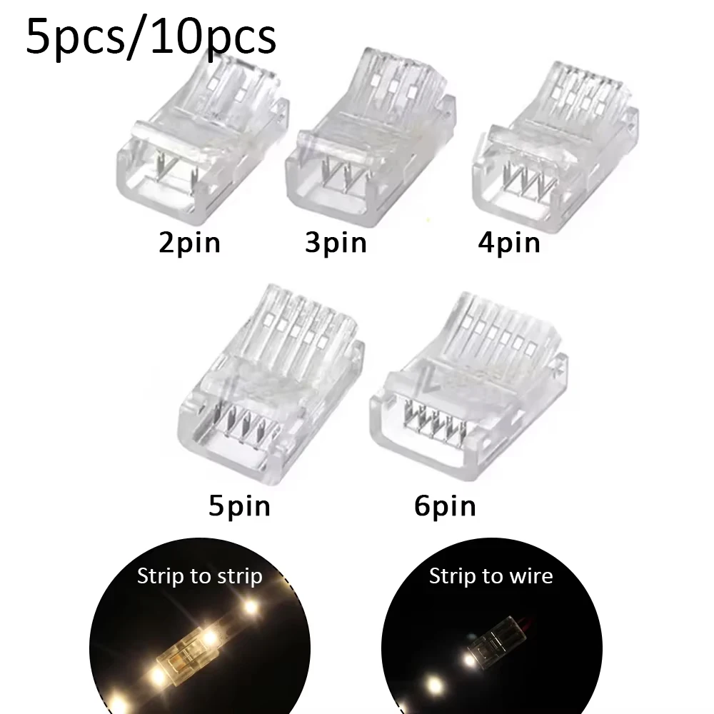 Conector LED de 2, 3, 4, 5 y 6 Pines, 8mm, 10mm, 12mm, para Tira de LED, Conexión de Tira a Tira, Tira a Cable, para Tiras de LED SMD, Conectores de Hebilla