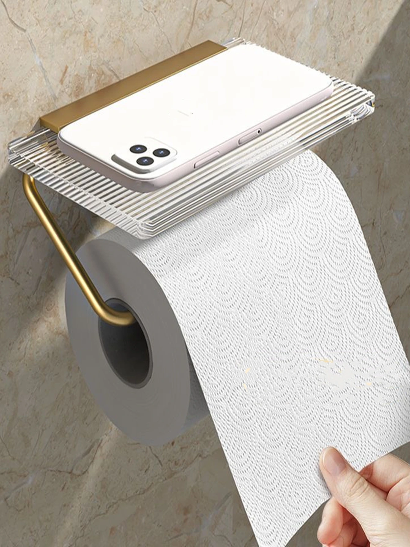 Aluminum Alloy Toilet Paper Holder Acrylic Tray Bathroom Accessories Kitchen Wall Hanging Punch-Free Toilet Paper Roll Holder