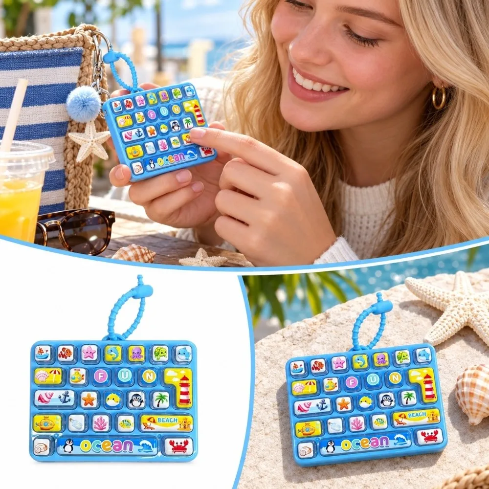 Cartoon 26 Keys Keyboard Keychain Animals Pressable Keys Fingertip Button Keyring Relaxed Creative Sensory Clicker Student Gift