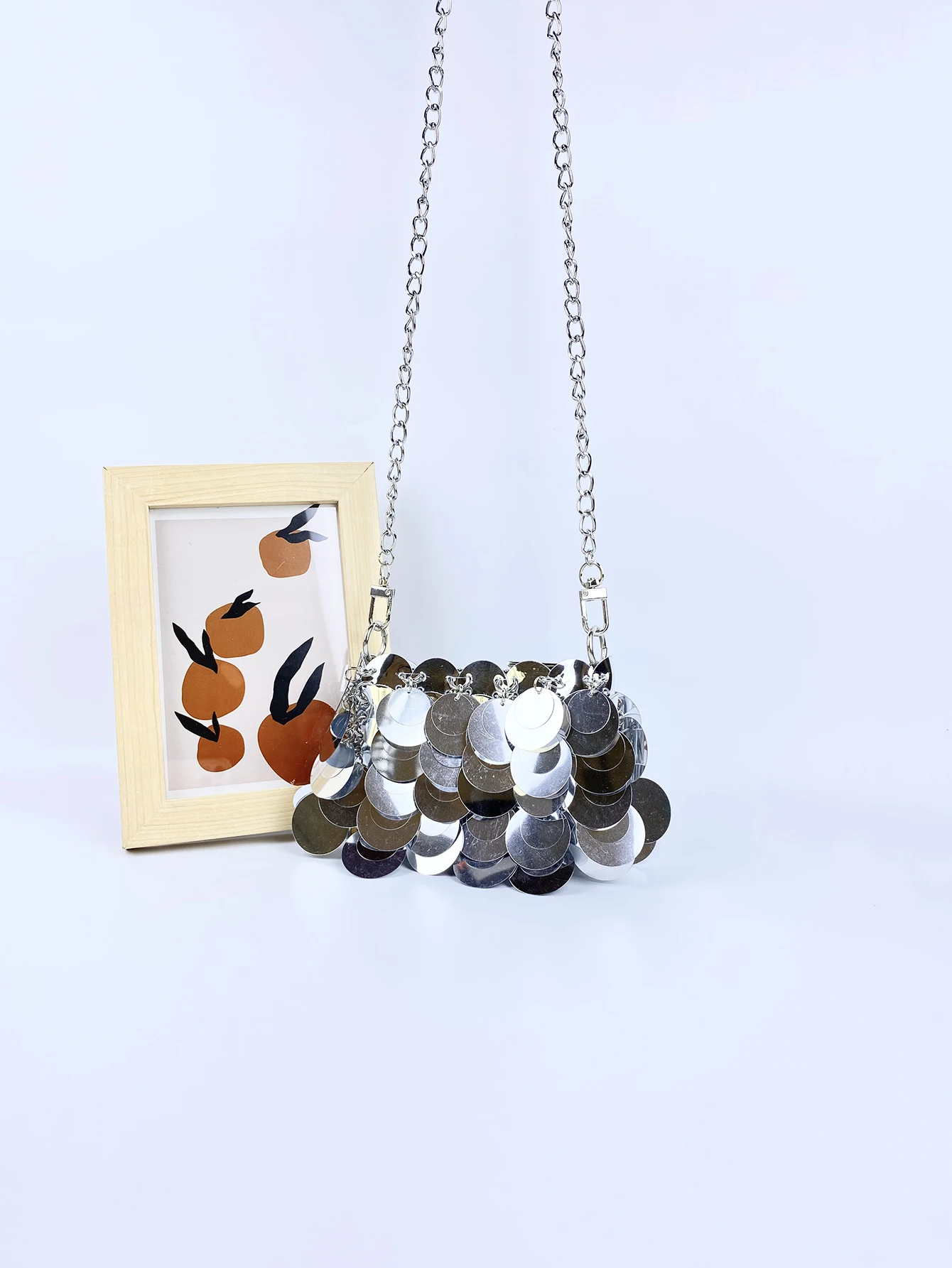 Argento lucido moda avanzata Versatile rossetto con paillettes tracolla lunga borsa a tracolla singola per le donne