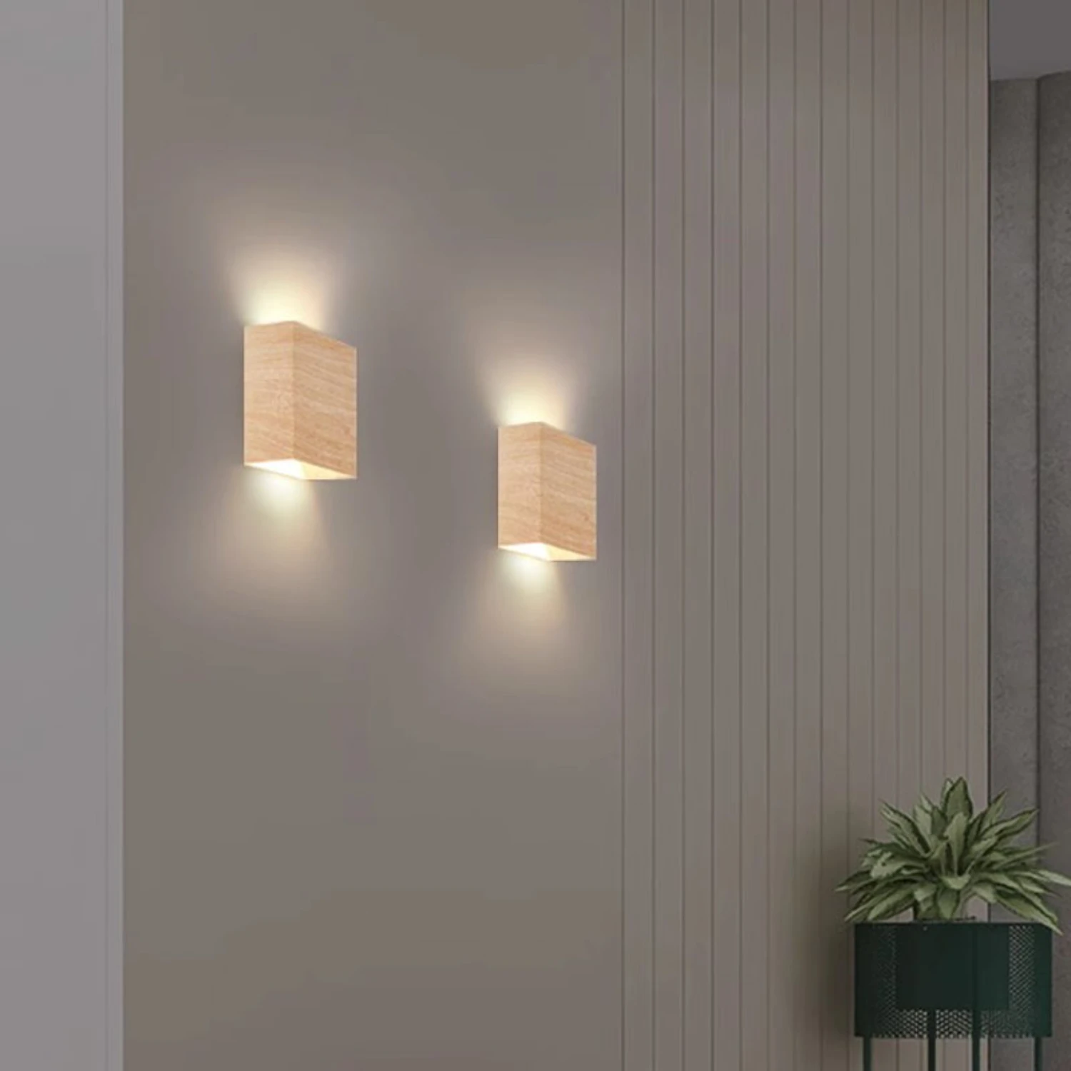 New Enhance your space with the exquisite and sophisticated Original Nordic square LED wall sconce lamp in warm walnut. Ideal fo