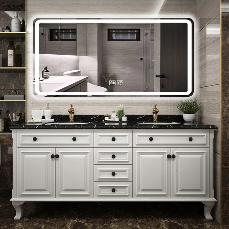 Solid Wood Bathroom Cabinet, Smart Mirror, Double Sink, Floor-to-ceiling Washbasin Cabinet, Bathroom Cabinet