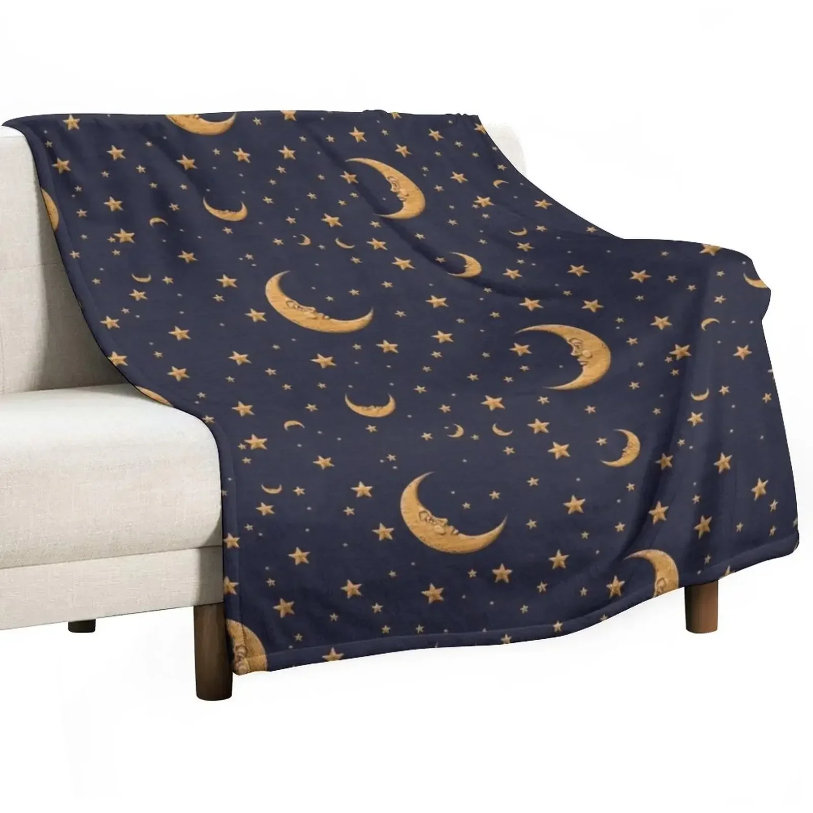 

Vintage Gold Moon And Stars on Blue Throw Blanket Moving blankets ands Furrys for sofa Blankets