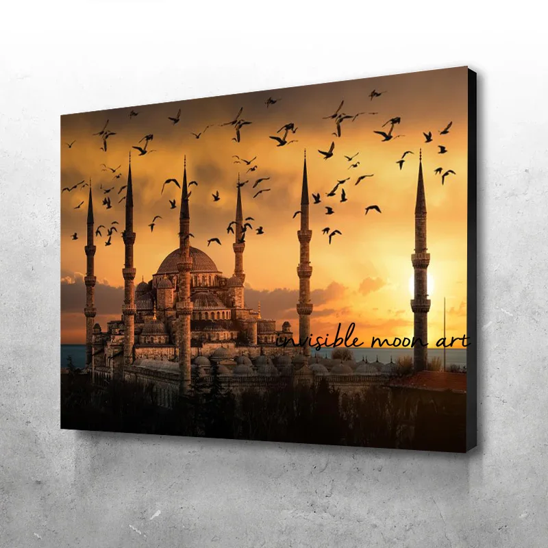 Islam Mosque In Istanbul Building Landscape Sunset Landscape Art Poster Canvas Painting Wall Prints Picture for Room Home Decor