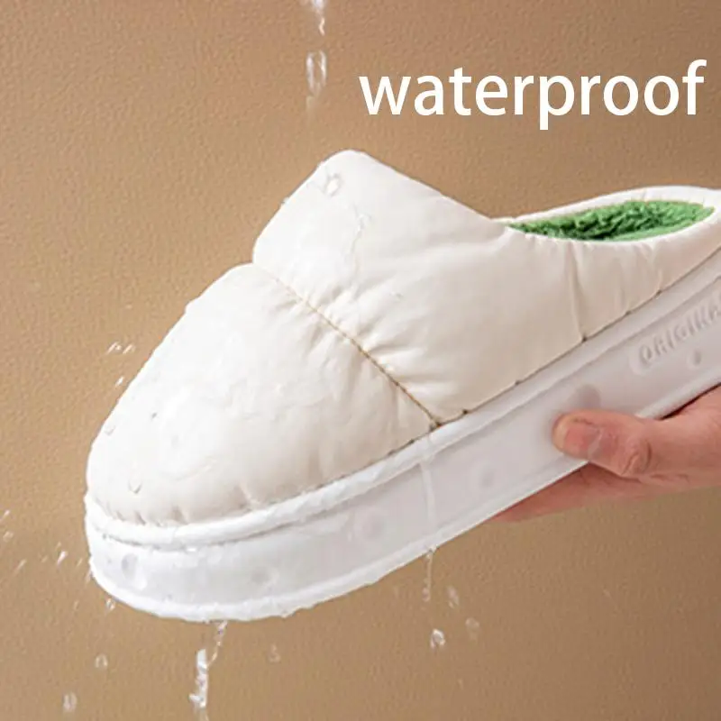 Weiche, dicke, wasserdichte Hausschuhe für Herren, Winter 2026, warme Plüsch-Innenschuhe, Übergröße 47, Paar-Baumwoll-Hausschuhe. – Detail 4