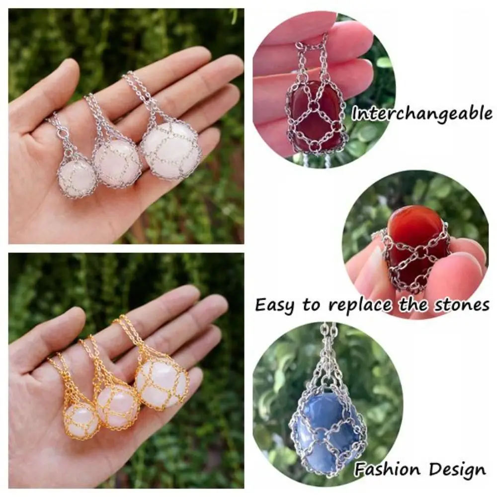 

Copper Crystal Holder Cage Necklace Silver Color Interchangeable Crystal Net Metal Necklace Necklace Accessories