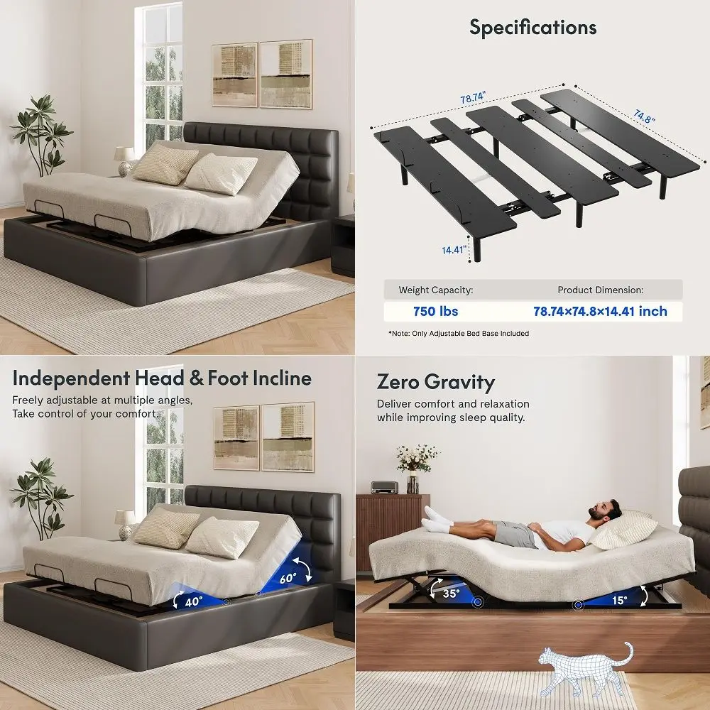 Size Adjustable Bed with 13CM Memory Mattress, Electric Adjustable Bed Frame with Remote, Ergonomic Bed Base with Head amp Foot