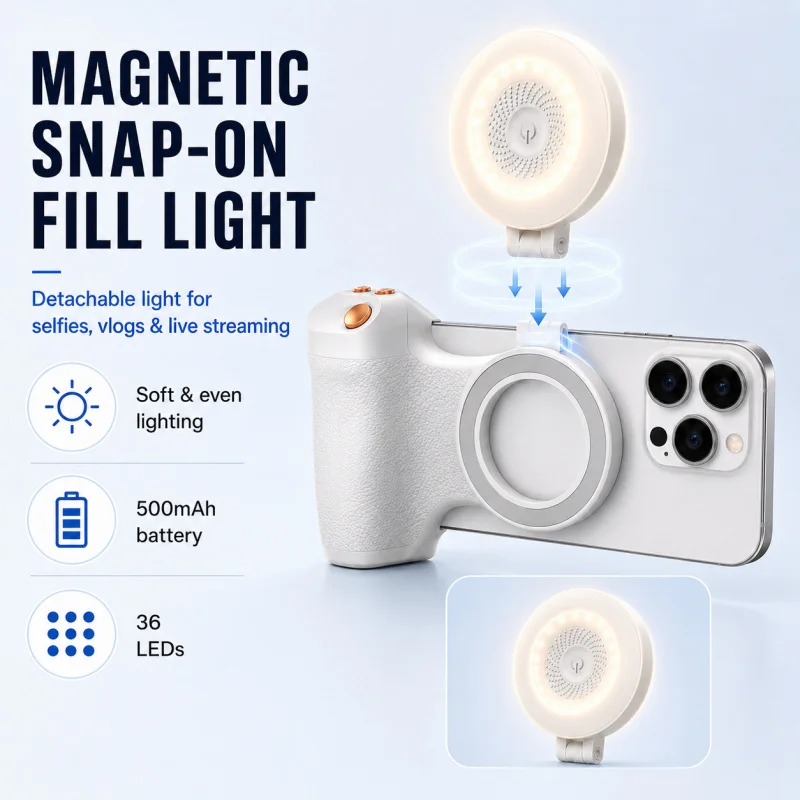 KM06 Magnetic Smartphone Camera Grip, Handheld Anti-Shake Phone Stabilizer with Bluetooth Remote and Zoom Control for Photograph