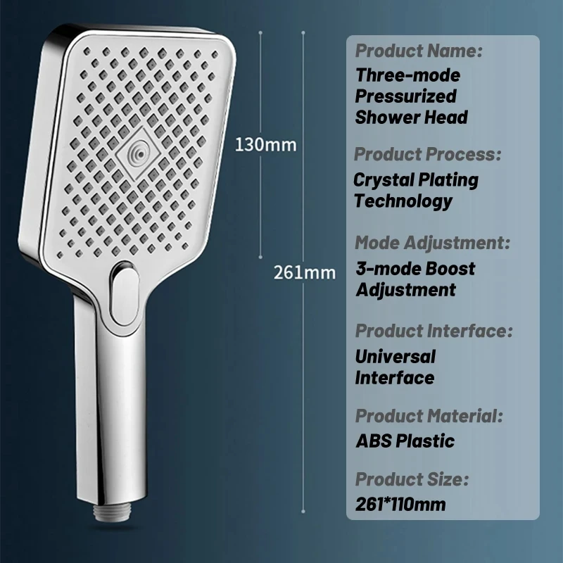 Large Panel Big Flow Shower Head 3-speed Adjustable Water Saving Spray Nozzle Rainfall High Pressure Massage Bathroom Shower