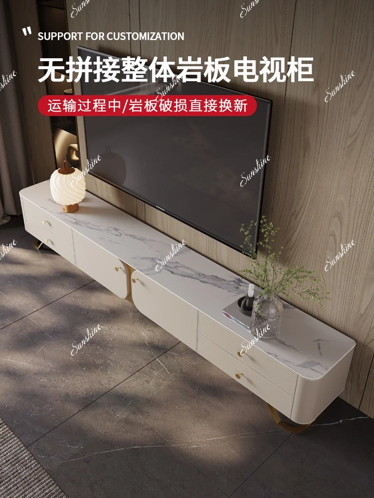 Modern light luxury rock slab simple living room rectangular saddle leather coffee table