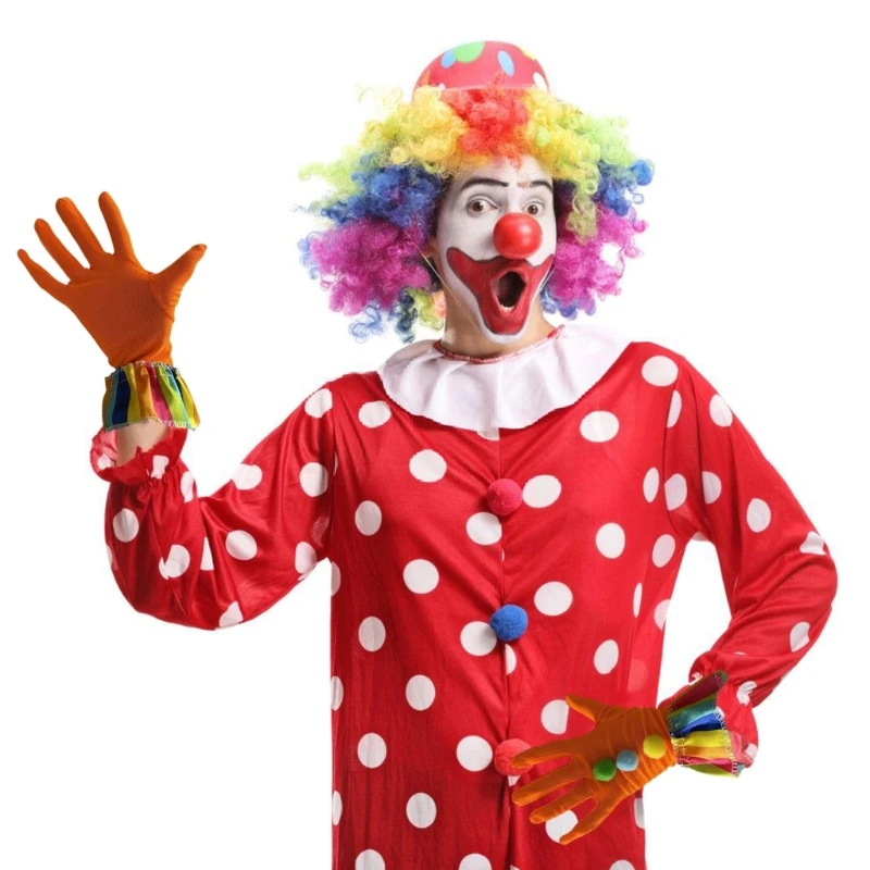 652f Pompoms Clownhandschuhe dehnbare Handhandschuhe für Erwachsene Kindergeburtstagsfeier Versammlung