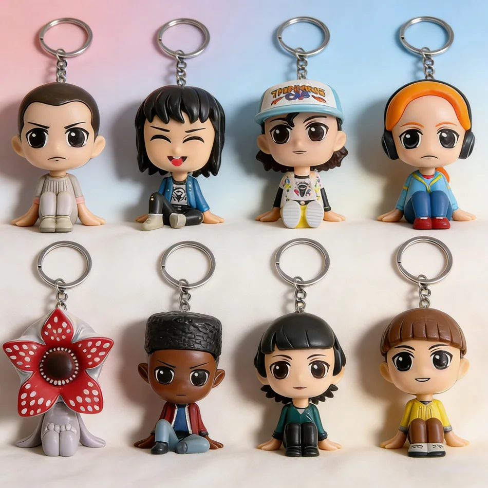 8 figurines en vinyle de personnage de Stranger Things en version Q, ELEVEN, Demogorgon, DUSTIN, Barb, Steve, Robin, porte-clés, jouet, figurine de poche, modèle de jouet