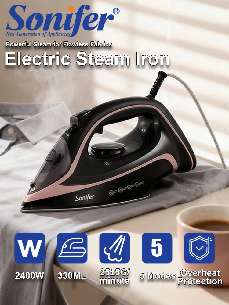 Sonifer 2400W Steam Iron SF-9113A, Non-Stick Ceramic Soleplate, Self-Cleaning, Vertical Steam, Burst of Steam, 330ml Tank