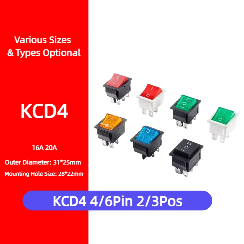 KCD4 Boat Rocker Switch 4/6Pin 15/16/20A Red Black Green LED Power Button Car Marine RV ATV Winch 12V DC 4WD