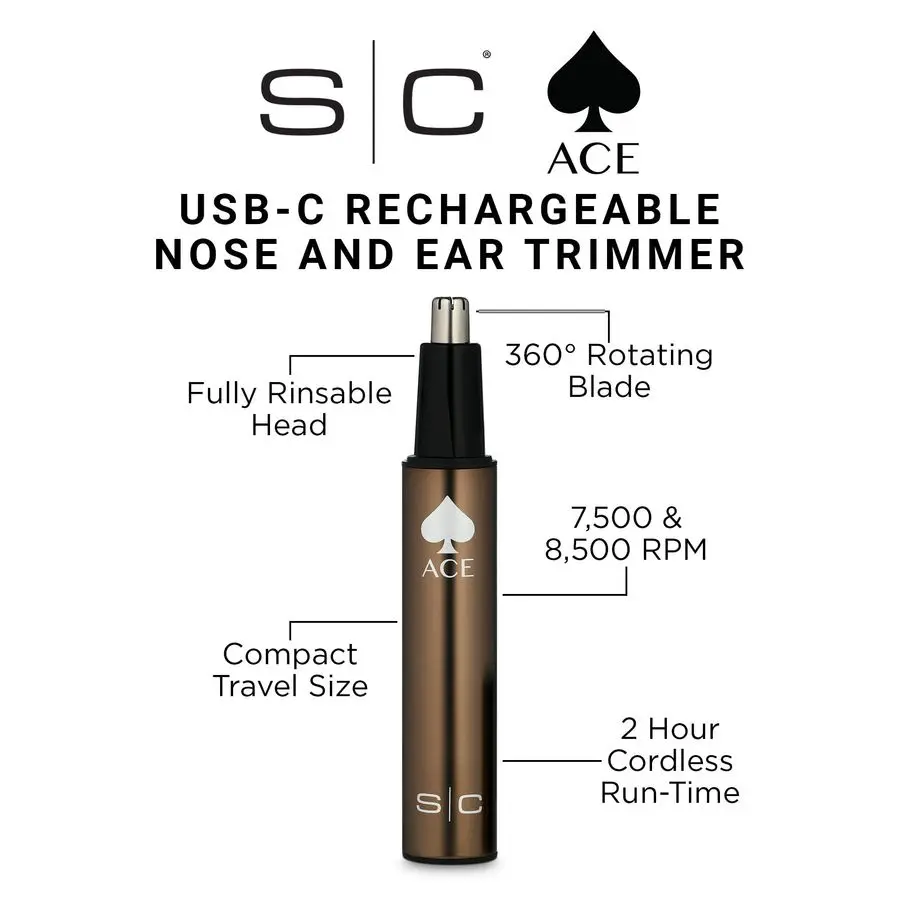 Recortador de pelo inalámbrico Ace, afeitadora de una sola lámina y recortador de nariz y orejas para hombres