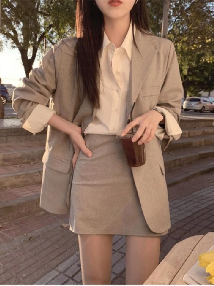 Office Ladies Notched Collar Plaid Women Blazer Single Breasted Autumn Jacket 2023 Casual Pockets Female Suits Coat suit skirt