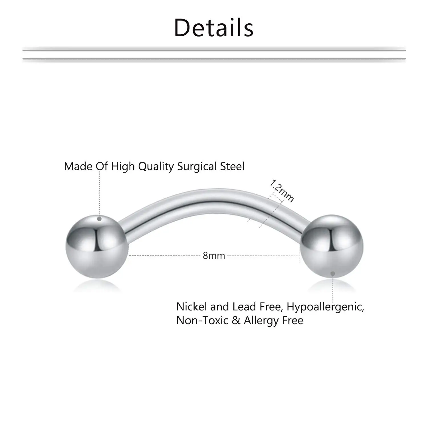 1 Stück 16g chirurgischer Stahl Daith Turm Ohrring 6mm 8mm 10mm gebogene Lang hantel Augenbrauen ringe Piercing Schmuck für Frauen Männer