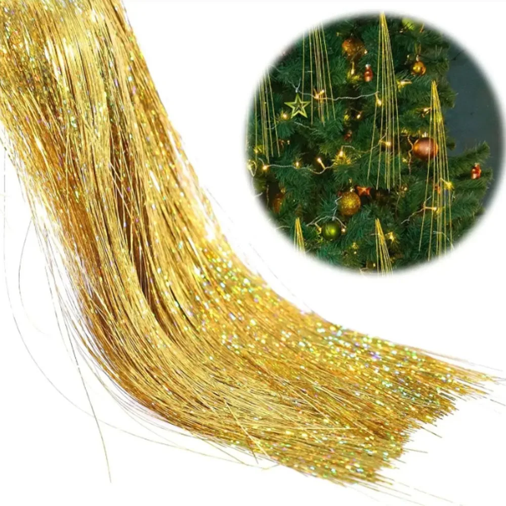 قابلة لإعادة الاستخدام شجرة عيد الميلاد سلك معدني المهرجانات ديكور فضي اللون بهرج جليد السواحل المبهر الذهب اللون بهرج احباط هامش