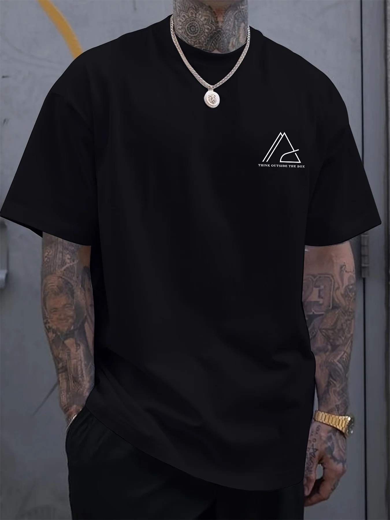Sommer-Herren-T-Shirt aus 100 % Baumwolle, bequem, lässig, weit, Übergröße, geometrisch, mit Buchstaben bedruckt, Rundhalsausschnitt, kurzärmelig