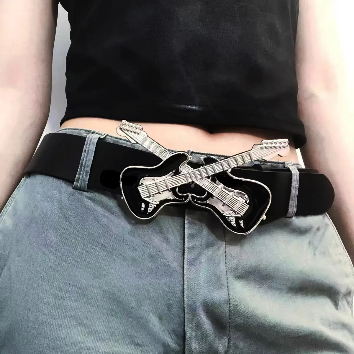 Jeans Belt Female Decor New Versatile Casual Belt Guitar Buckle Rock Punk Simple Fashion Belt