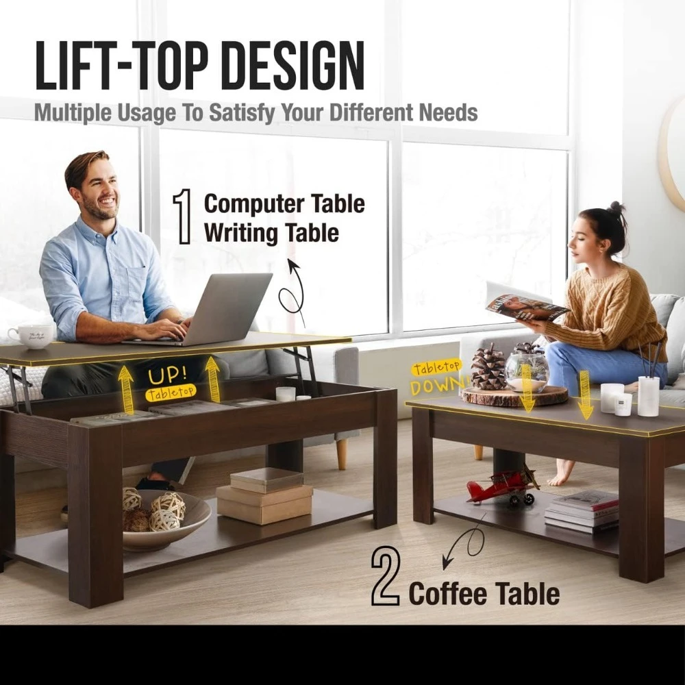 47'  Lift Top Coffee Table with Storage, 110 lbs Capacity, 11 lbs Lifted
