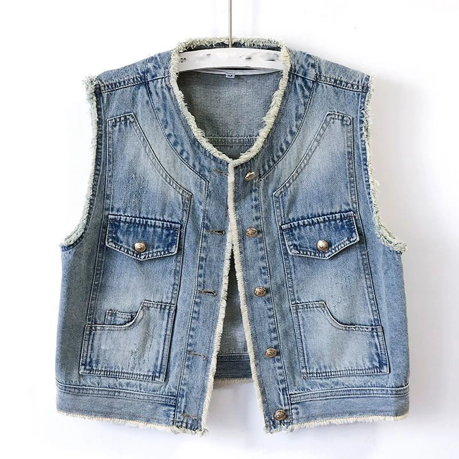 

Crop Tops For Women Design Sequins Denim Vest Summer Autumn Women'S Waistcoat Leeveless Denim Jeans Jacket Female Vest Tops