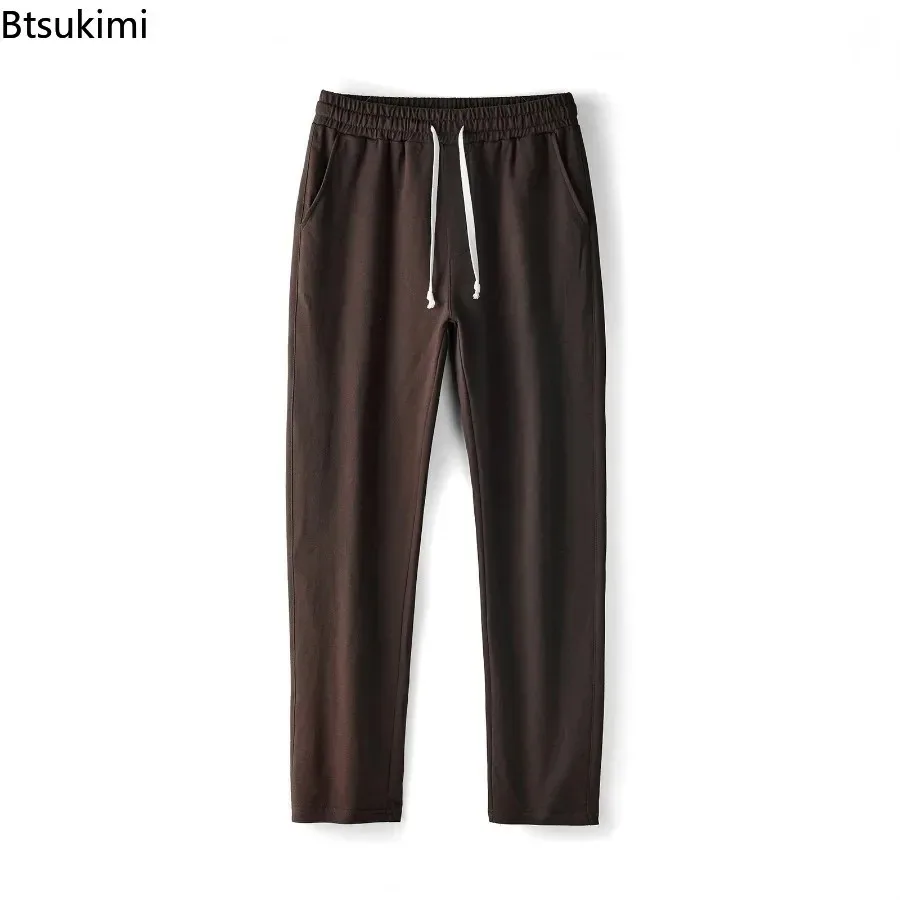 New 2026 Men's Sport Pants 100% Cotton Casual Trousers Fashion Simple Solid Color Loose Straight Pants Basic Sweatpants for Men