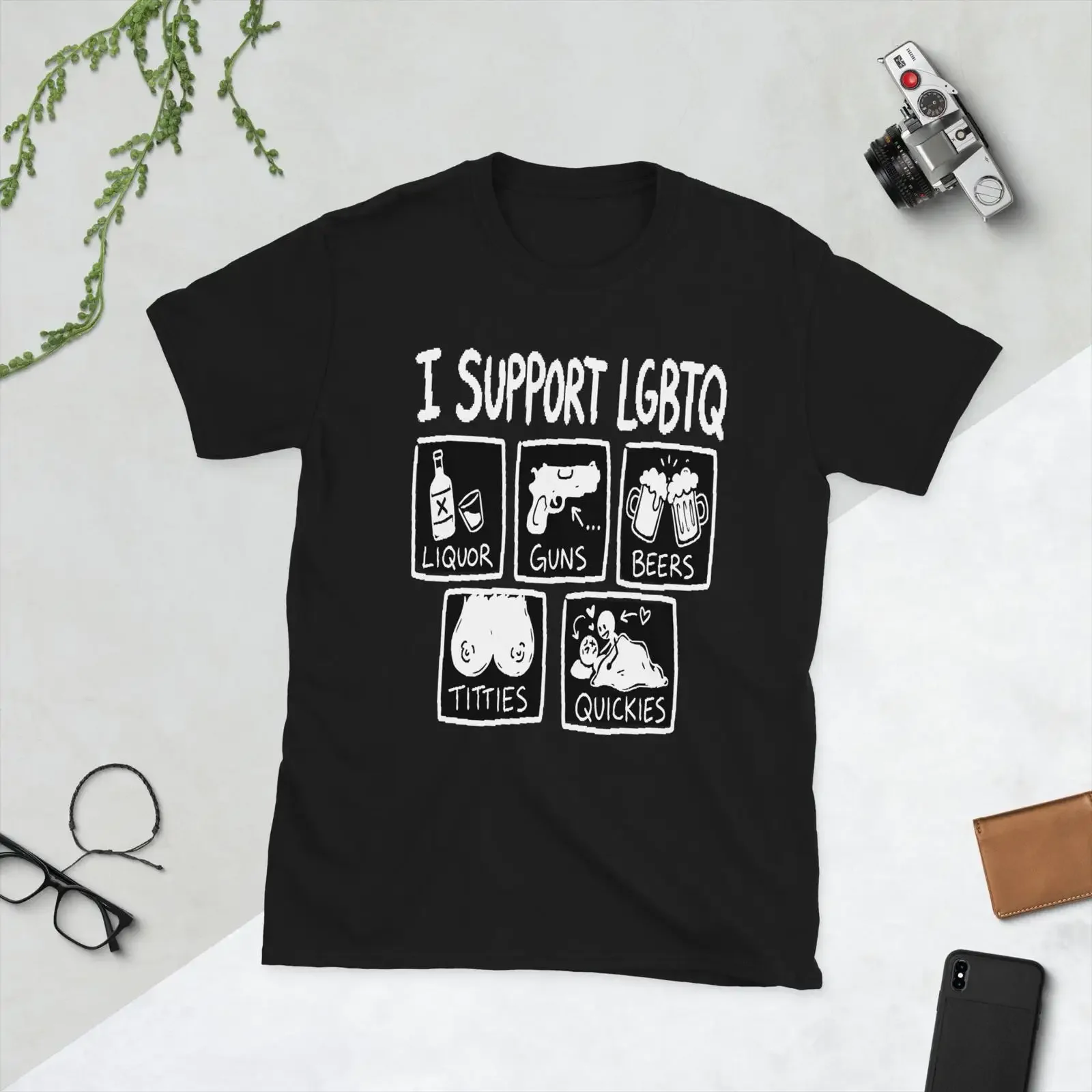 I Support LGBTQ Liquor Guns Beers Titties Quickies Funny T Shirt vintage Washed Casual fashion Unisex Versatile streetwear