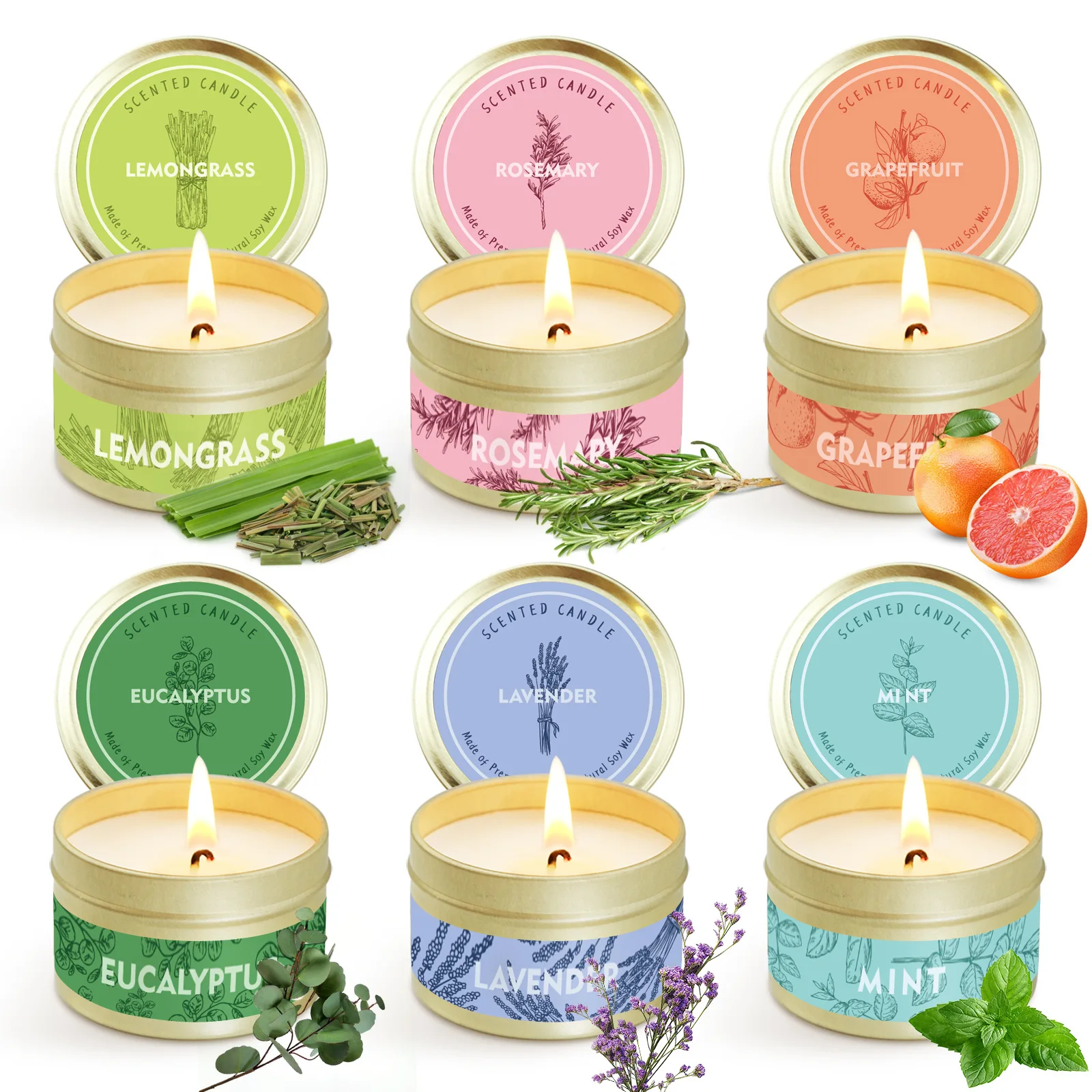 Smokeless Scented Aromatic Candles Creative Travel Tin Natural Soy Wax Scented Candles Wedding Decorative Candle Guest Gifts Box