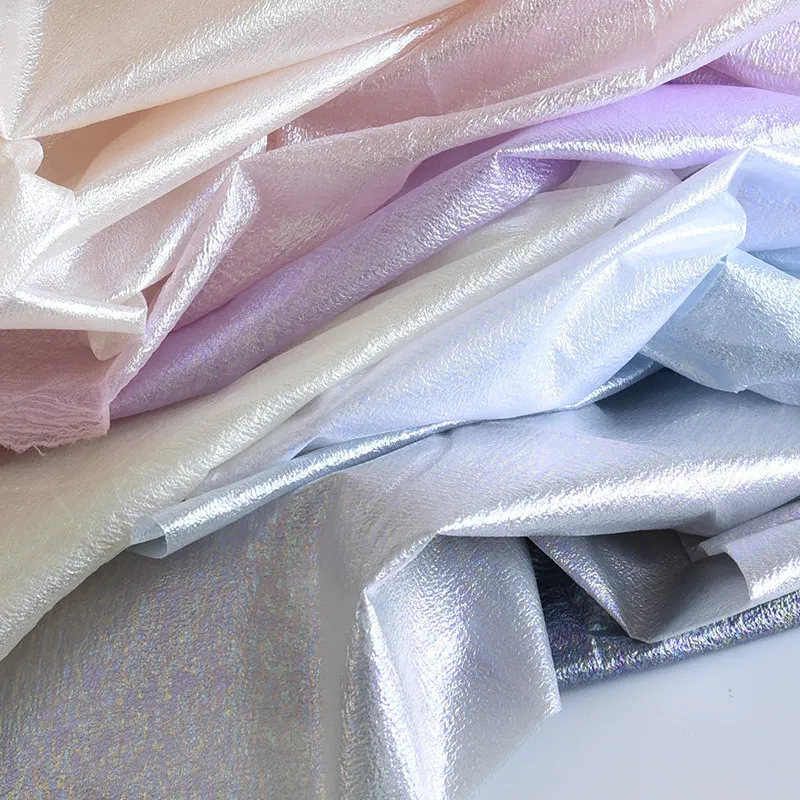 8 Color Bubble Organza Fabric Holographic Crinkle Tulle for DIY Wedding Decor Fabric
