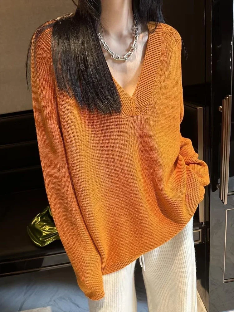

Women's Pure Mountain Cashmere V-neck Sweater Long Sleeve Loosely Padded Autumn Winter Warm Comfortable Knitwear