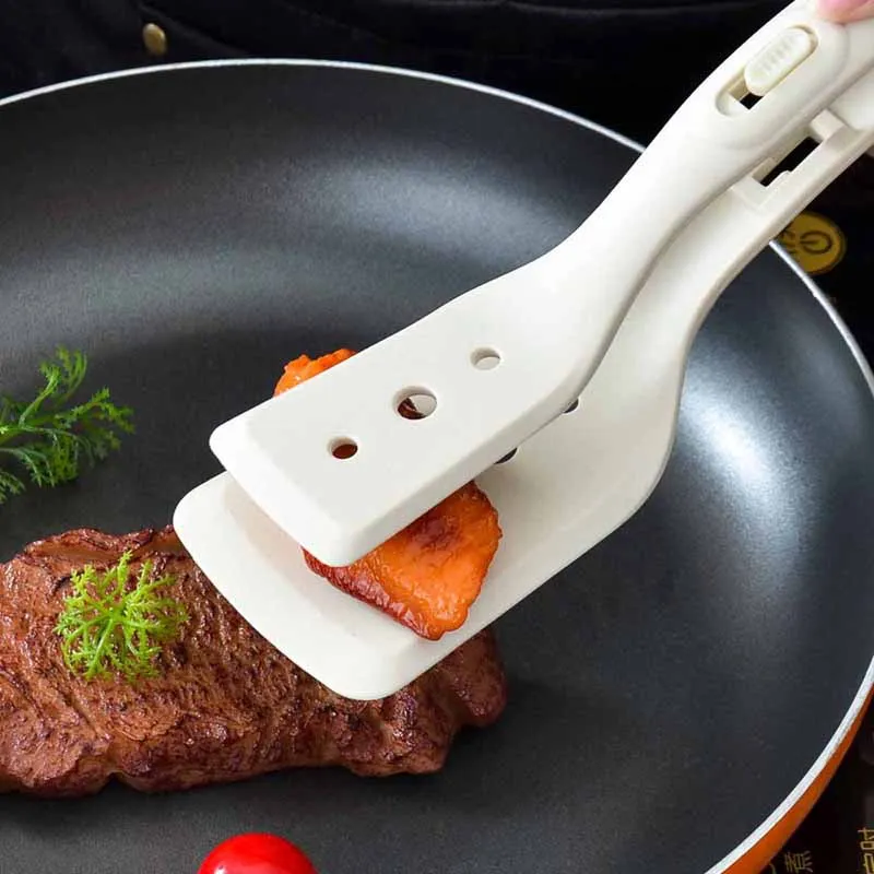 Silicone Kitchen Cooking Tongs Multifunctional Slotted Steak Barbecue Clamp Flipping Spatula Tongs Clip for Bread Eggs