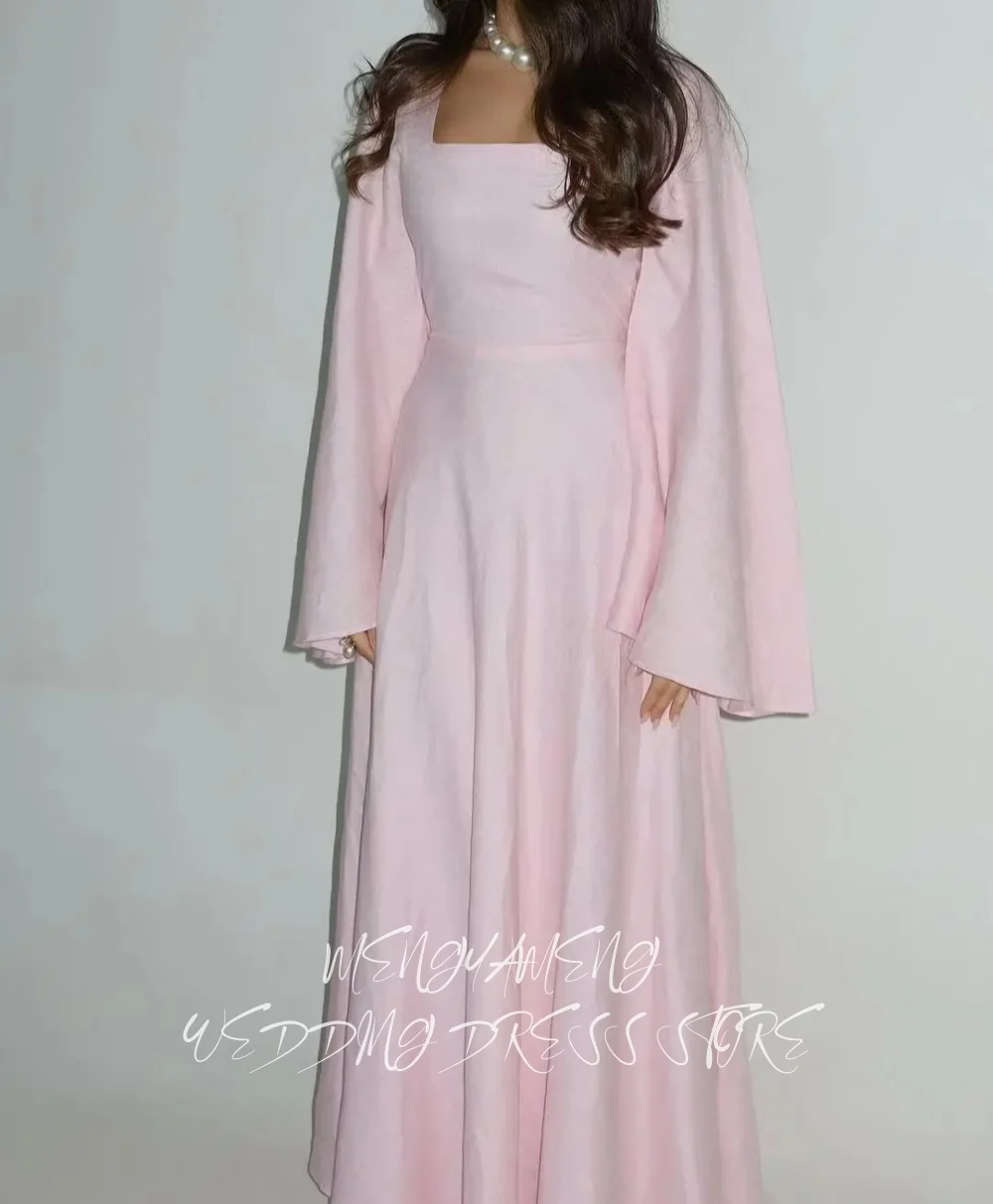 

ZHUISHU элегантное розовое вечернее платье с квадратным воротником и длинными складками на рукавах, платье для выпускного вечера в Саудовской Аравии, вечернее платье по индивидуальному заказу 2025