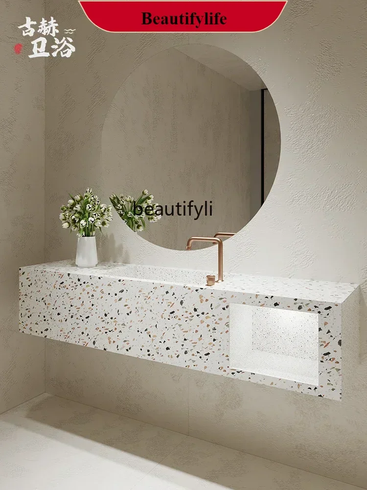 

A185 Fruit green wall-mounted narrow-sided deep sink terrazzo integrated forming washbasin bathroom bathroom cabinet