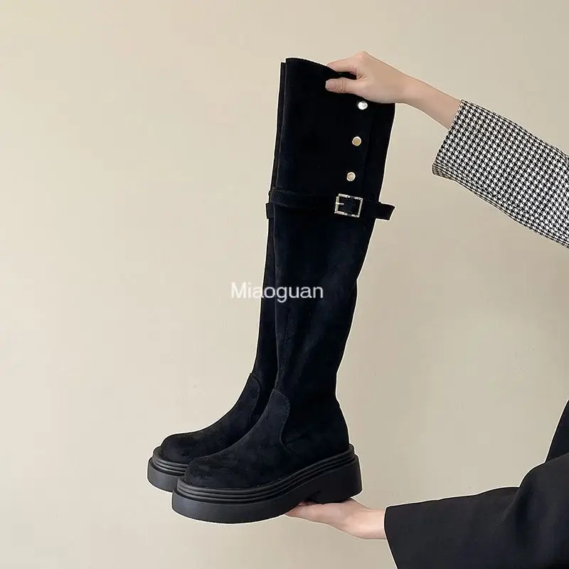 Autumn Winter Platform Women\'s Over The Knee High Boots Fashion Slip on Thick High Heel Concise Long Botas De Mujer Casual Shoes