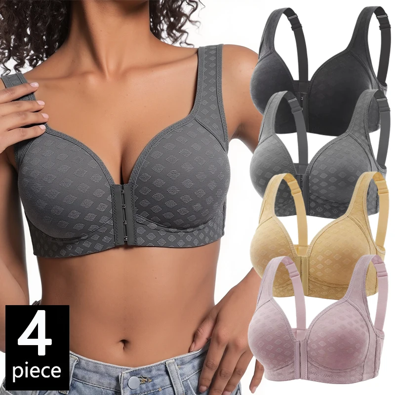 

FallSweet, 4 шт., женский бюстгальтер пуш-ап больших размеров с застежкой спереди, бесшовный беспроводной бюстгальтер без косточек, дышащее удобное нижнее белье, нижнее белье
