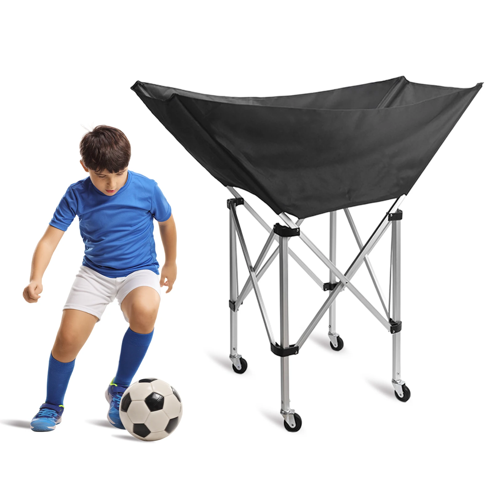 

Collapsible Hammock Ball Cart with Wheels Basketball Cart with Carry Bag for Garage Or Gym