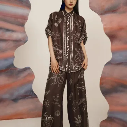 Fotografia 3: Conjunto casual solto de camisa de manga curta estampada em algodão e linho, moda transfronteiriça 2026, para férias