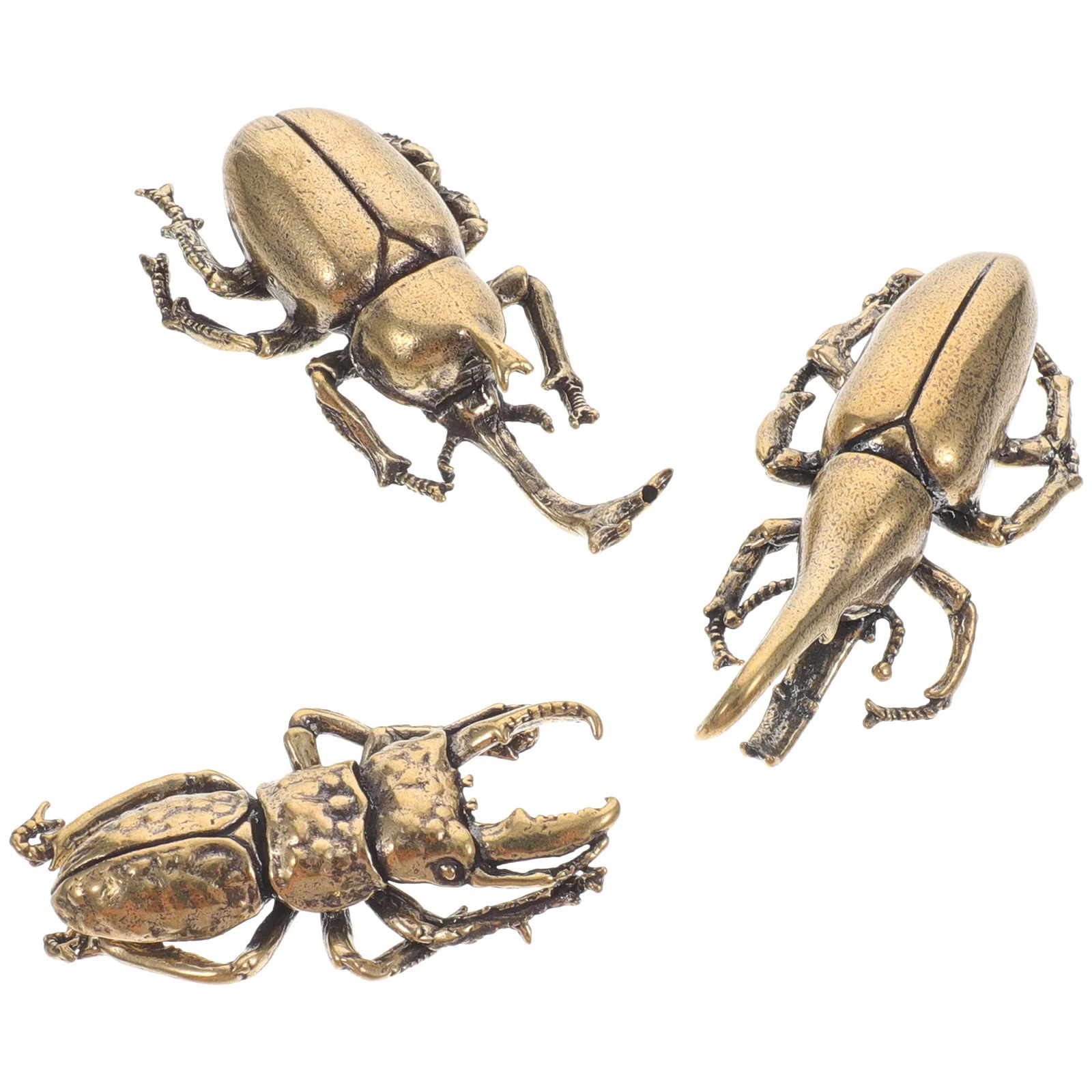 3 Pcs Beetle Tea Pet Brass Adornment Decor Nail Glue Beetles Sculpture Exquisite Statue Cabinet Craft Figurine Retro