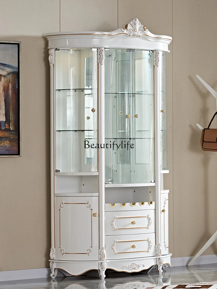 

European-Style Four-Door Wine Cabinet Semicircle Curved Glass Living Room Decorative Storage Display Cabinet