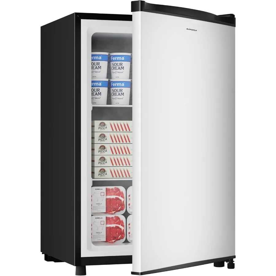 

BANGSON 3.0 Cu.ft Compact Upright Freezer Energy-Saving Mini Freezer with Adjustable Thermostat Removable Shelves Reversible Do