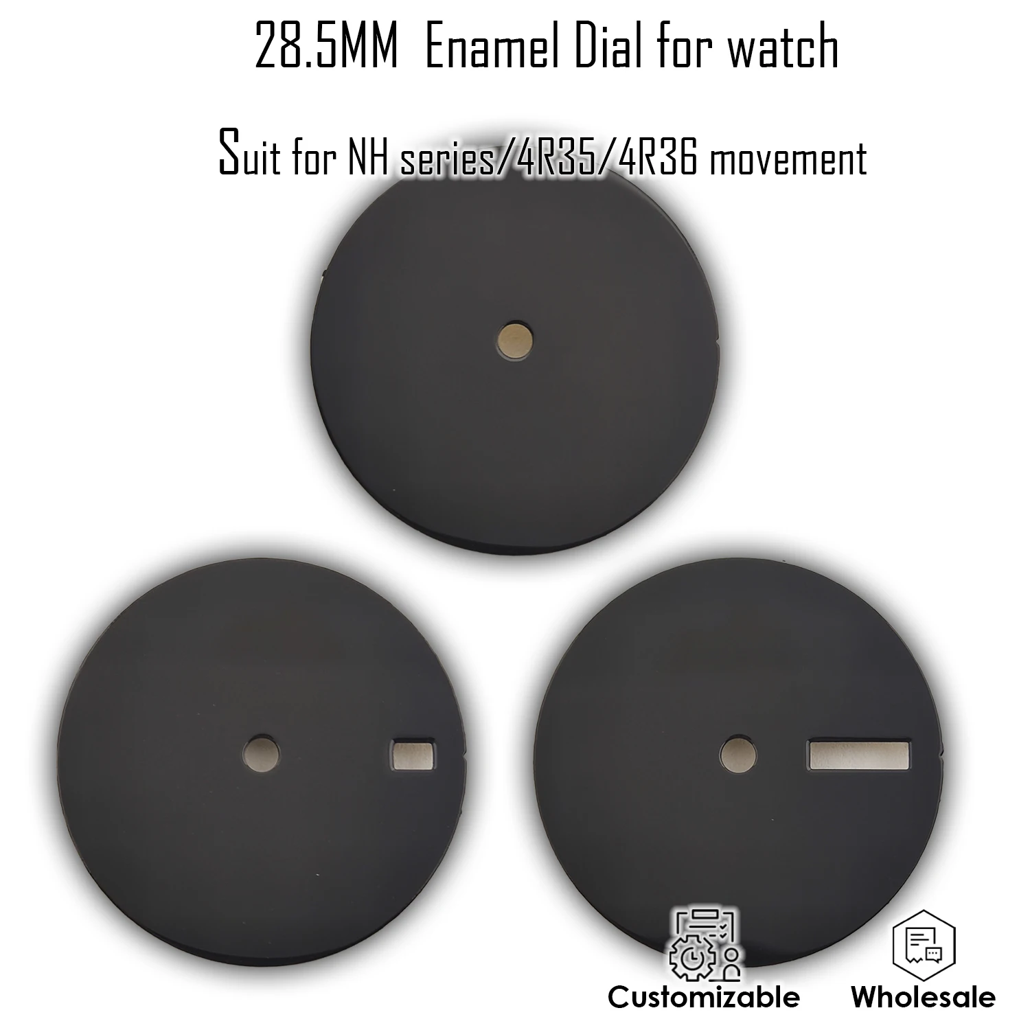 28.5mm dial NH35 dial 4R35 dial Enamel Pure black Date at 3 O'clock Watch accessories Customizable Wholesale Watch dial