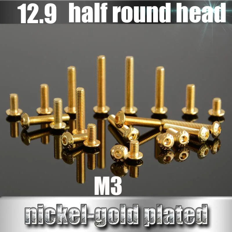 M3 YFS hexagon  half round head Grade 12.9  nickel-gold plated screw suitable for RC vehicle maintenance accessories