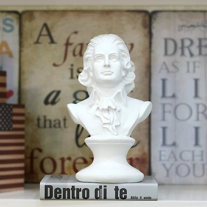 Wolfgang Amadeus Mozart Bust Head Portraits Creative Art Sculptures Resin Craftwork Gift Classical Period Statue Home Decoration