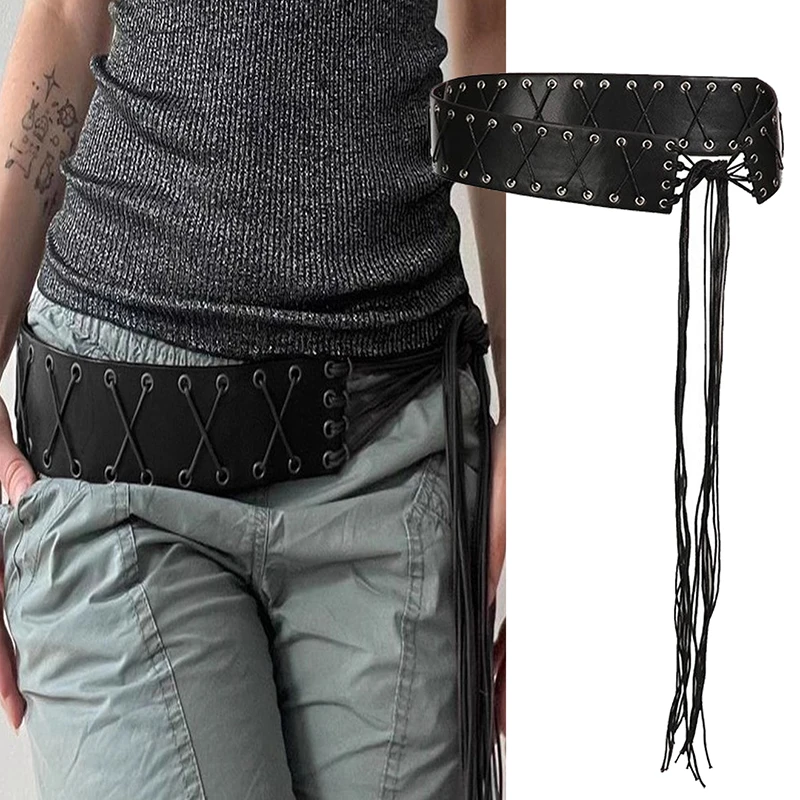 Fasciatura Nappe Cintura in PU Y2K Scava fuori Punk Moda all'aperto da donna Gonne Jeans Pantaloni Cintura decorativa